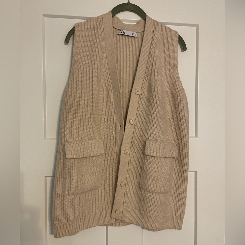 Zara Tan Ribbed Vest with Pockets